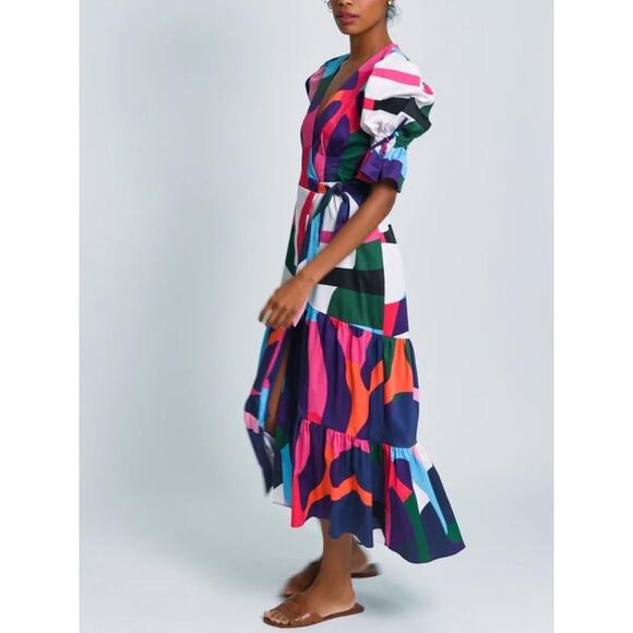 Hutch Marisol wrap midi-dress in a multicolored abstract print sz M - Picture 1 of 8